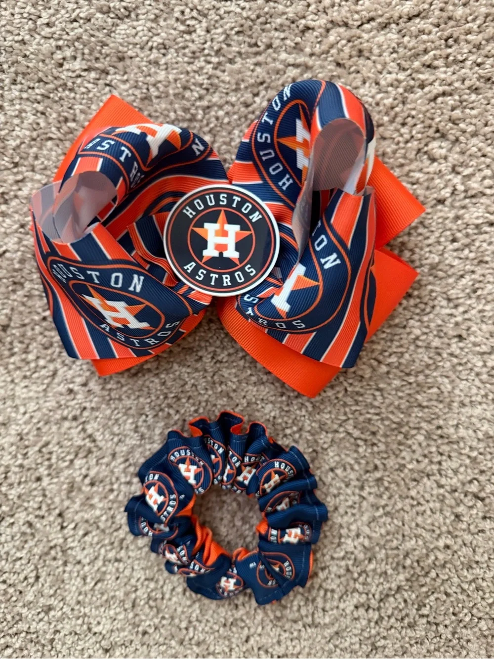 Astros Orange & Navy Kids Hair Bow and Scrunchie Set